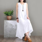 Babakud Summer Solid Color Cotton Linen Loose Sleeveless Dress
