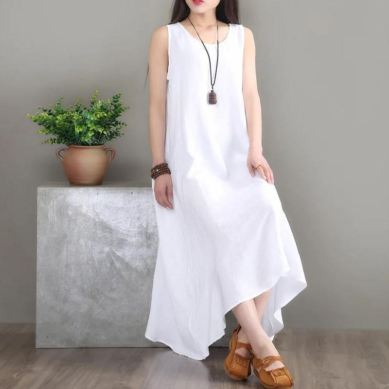 Babakud Summer Solid Color Cotton Linen Loose Sleeveless Dress