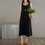 Babakud Summer Solid Color Cotton Linen Loose Sleeveless Dress