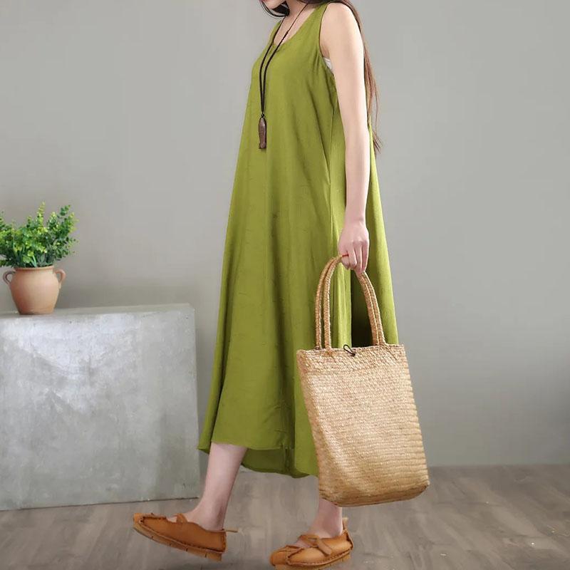 Babakud Summer Solid Color Cotton Linen Loose Sleeveless Dress