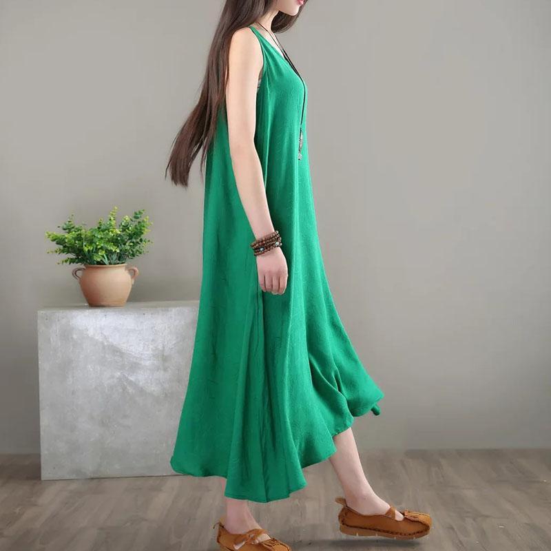 Babakud Summer Solid Color Cotton Linen Loose Sleeveless Dress