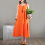 Babakud Summer Solid Color Cotton Linen Loose Sleeveless Dress