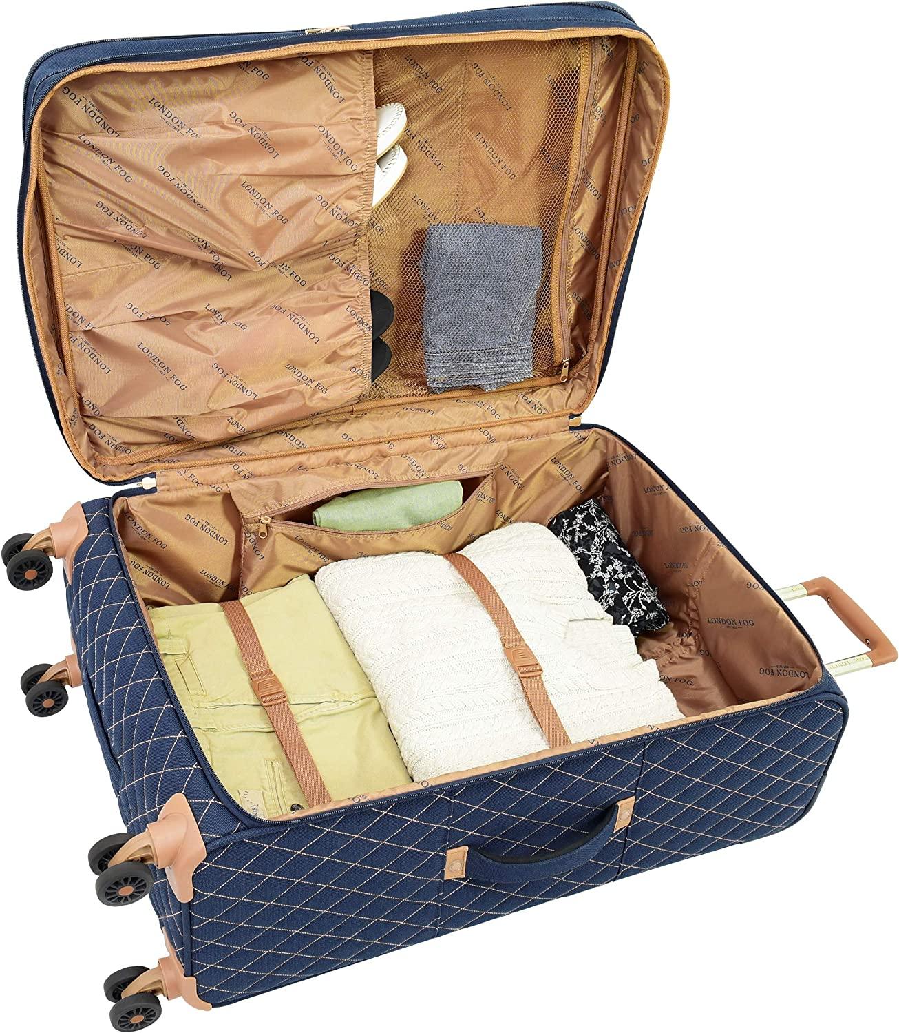 Queensbury Softside Spinner Luggage, Navy, Checked-Medium 24-Inch