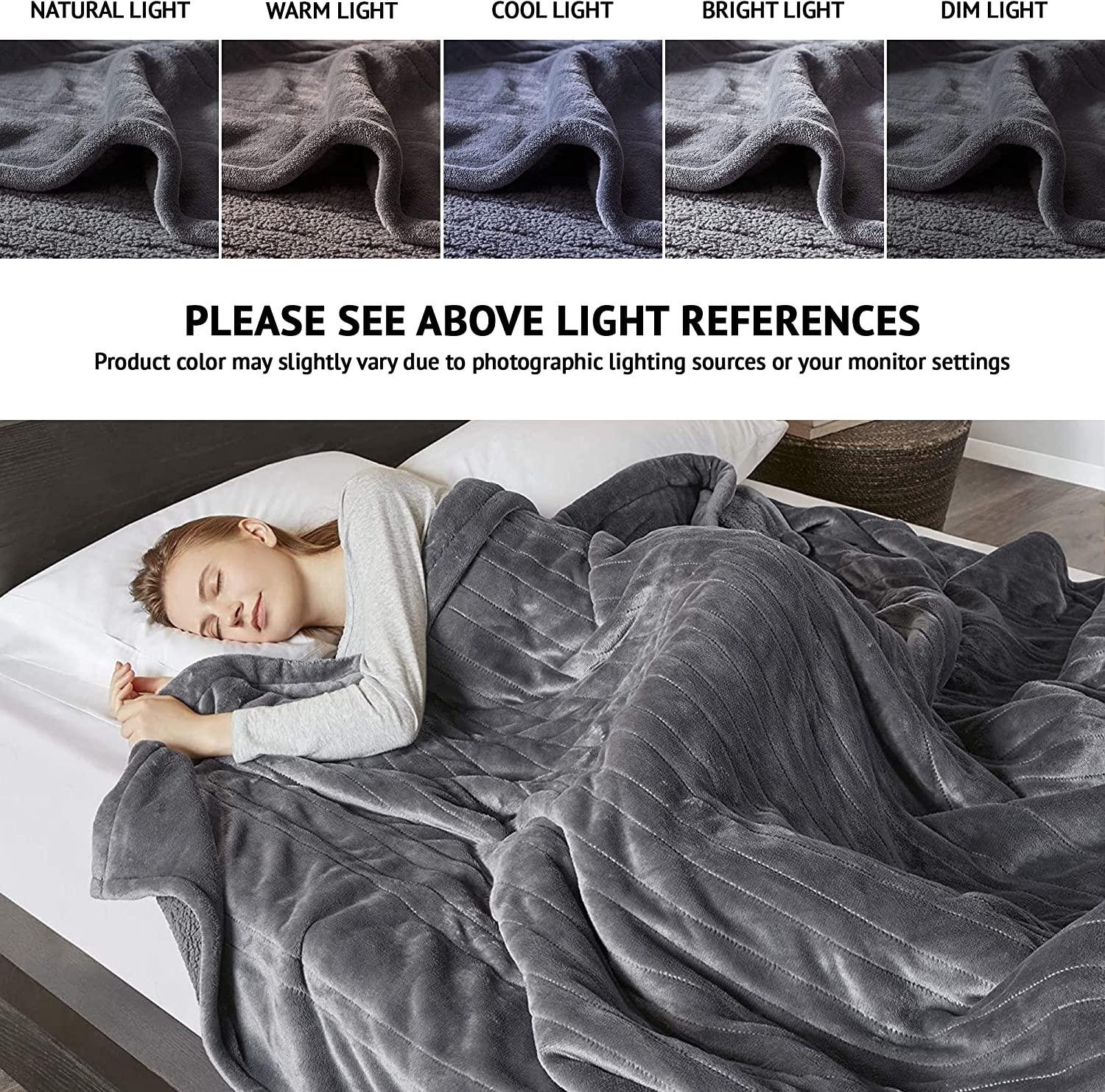 Beautyrest Reversible Microlight to Sherpa Electric Blanket, Auto Shut Off, Virtually Zero EMF, Multi Heat Setting, UL Certified, Machine Washable, Grey (90 inx100 in)