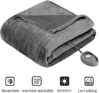 Heated Microlight to Berber Elect Electric Blanket with Two 20 Heat Level Setting Controllers, Queen: 84x90, Grey,BR54-0418