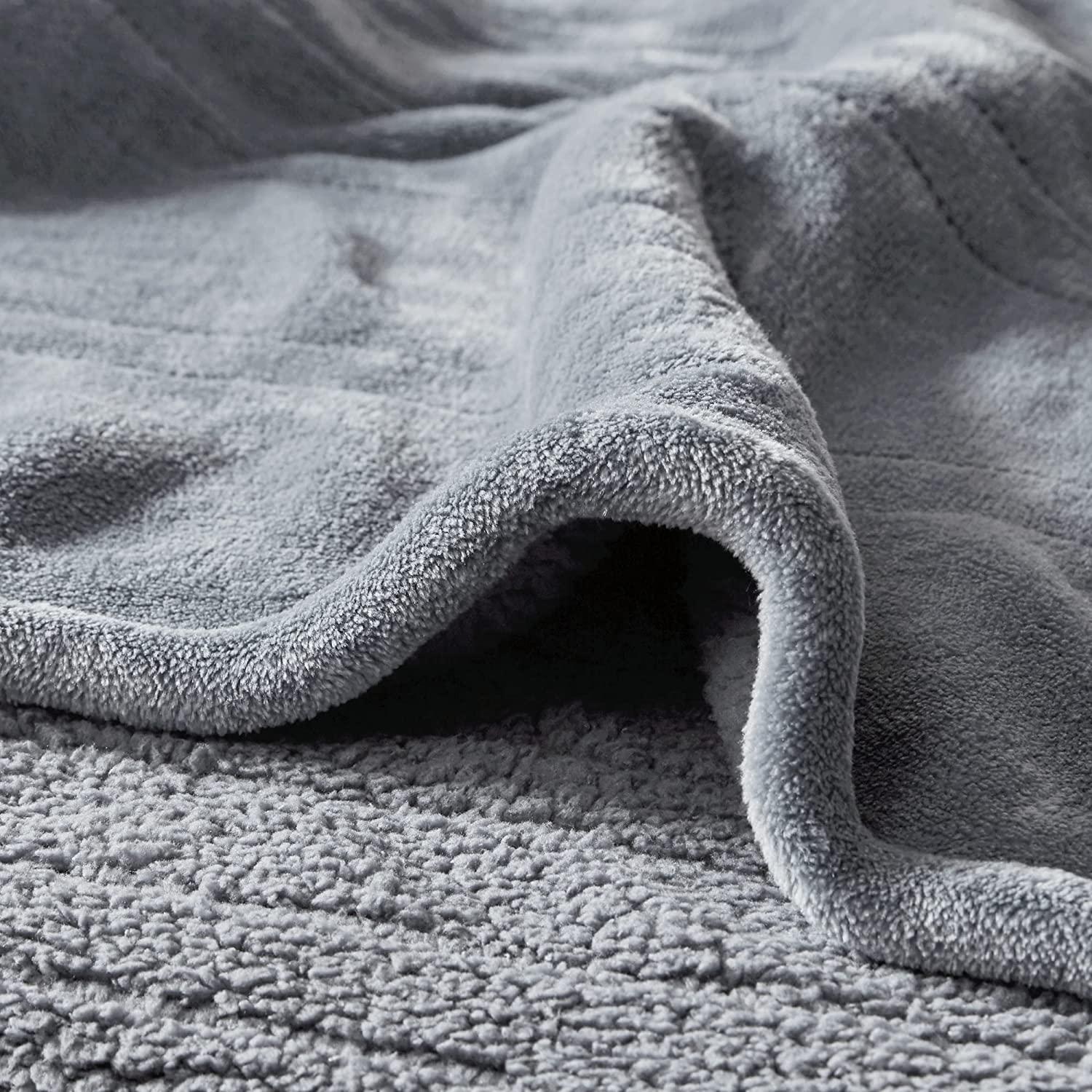 Beautyrest Reversible Microlight to Sherpa Electric Blanket, Auto Shut Off, Virtually Zero EMF, Multi Heat Setting, UL Certified, Machine Washable, Grey (90 inx100 in)