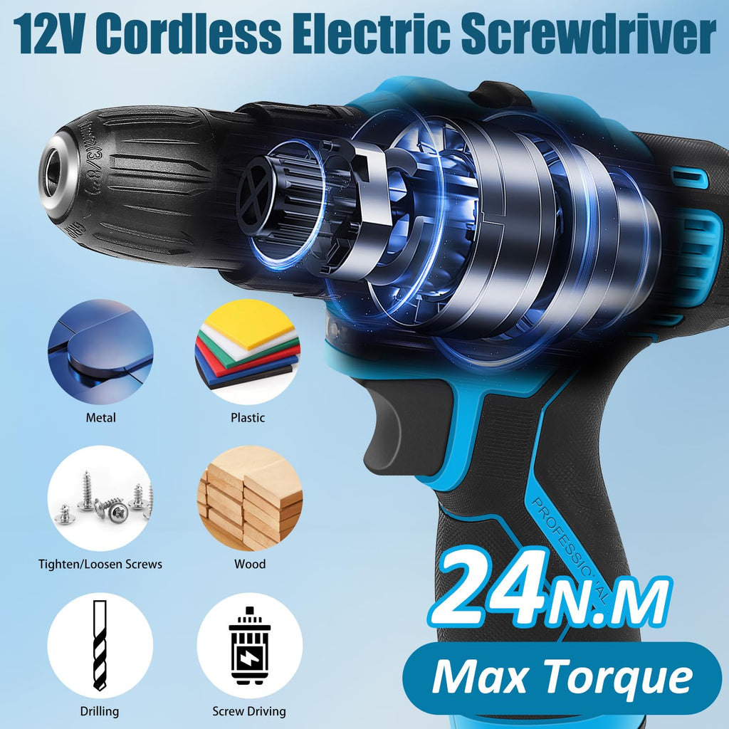 146-Piece Home Tool Set with 12V Blue Cordless Drill | With Portable Toolbox, Hand Tools for Home Repair, DIY Projects & Daily Use, Gift for Women & Men