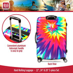 ful Tie-Dye Rolling Luggage Set, Hardside Travel Suitcases with Spinner Wheels, 28, 24, and 22 Inches, Rainbow