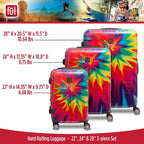 ful Tie-Dye Rolling Luggage Set, Hardside Travel Suitcases with Spinner Wheels, 28, 24, and 22 Inches, Rainbow