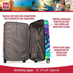 ful Tie-Dye Rolling Luggage Set, Hardside Travel Suitcases with Spinner Wheels, 28, 24, and 22 Inches, Rainbow