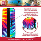 ful Tie-Dye Rolling Luggage Set, Hardside Travel Suitcases with Spinner Wheels, 28, 24, and 22 Inches, Rainbow