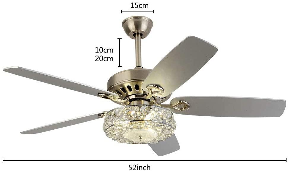 WUZSTAR 52" Modern Crystal Ceiling Fan Light ,3 Speed Chandelier Fan with Remote 5 Reversible Blades for Home Living Room
