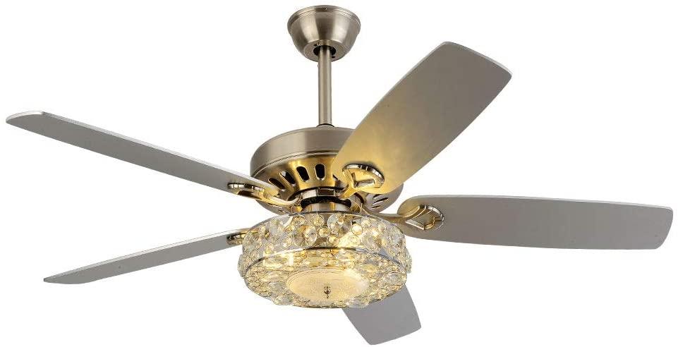 WUZSTAR 52" Modern Crystal Ceiling Fan Light ,3 Speed Chandelier Fan with Remote 5 Reversible Blades for Home Living Room