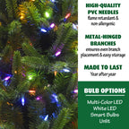 Fraser Hill Farm Multi-color Prelit LED Green Hinged Carmel Pine Slim Artificial Christmas Tree, with String Lighting 9'