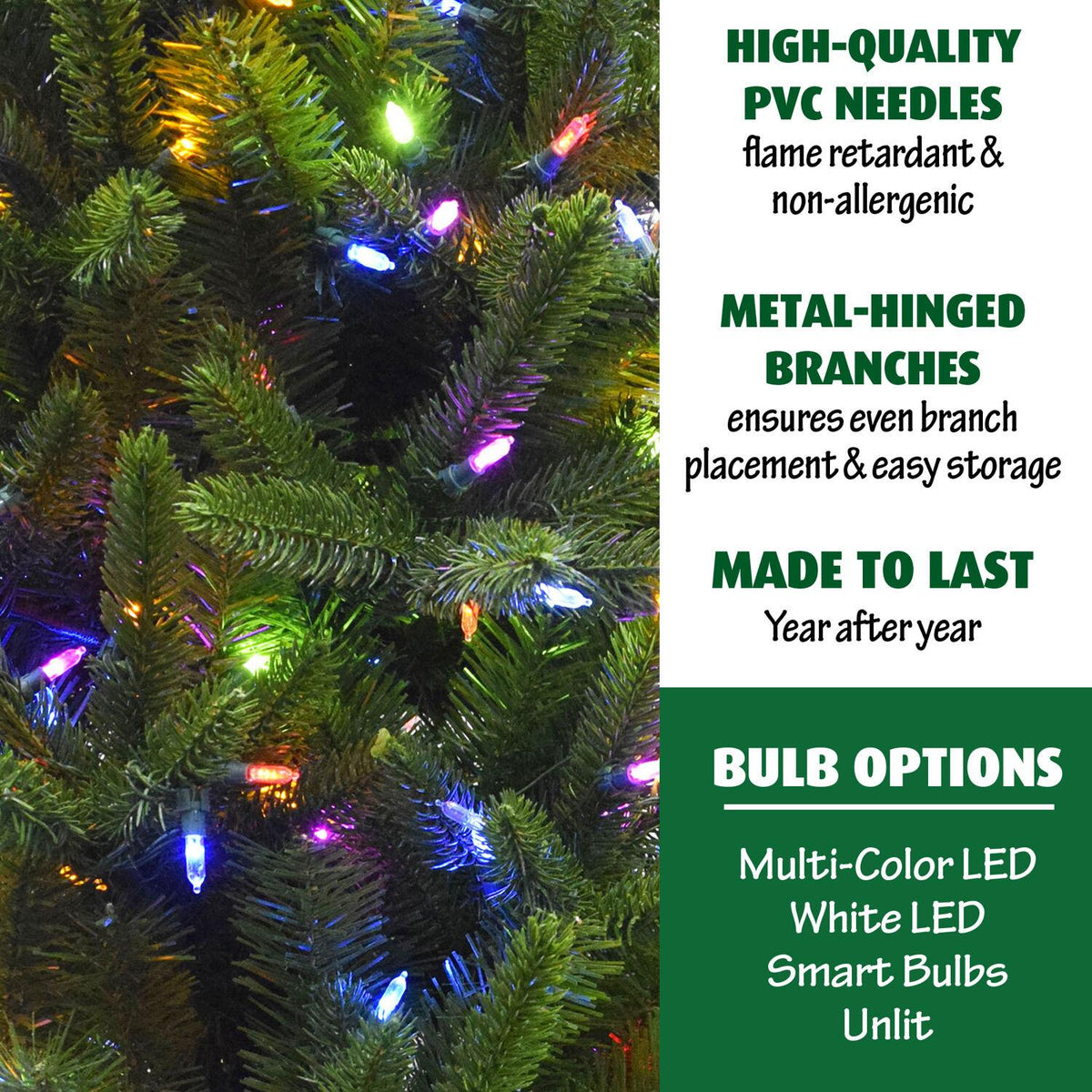 Fraser Hill Farm Multi-color Prelit LED Green Hinged Carmel Pine Slim Artificial Christmas Tree, with String Lighting 9'