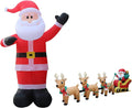 Two Christmas Party Decorations Bundle, Includes 14 Foot Tall HuChristmas Inflatable Santa Claus, and 12 Foot Long Lighted Inflatable Santa Claus on Sleigh with 3 Reindeer &amp; Christmas Tree Blowup