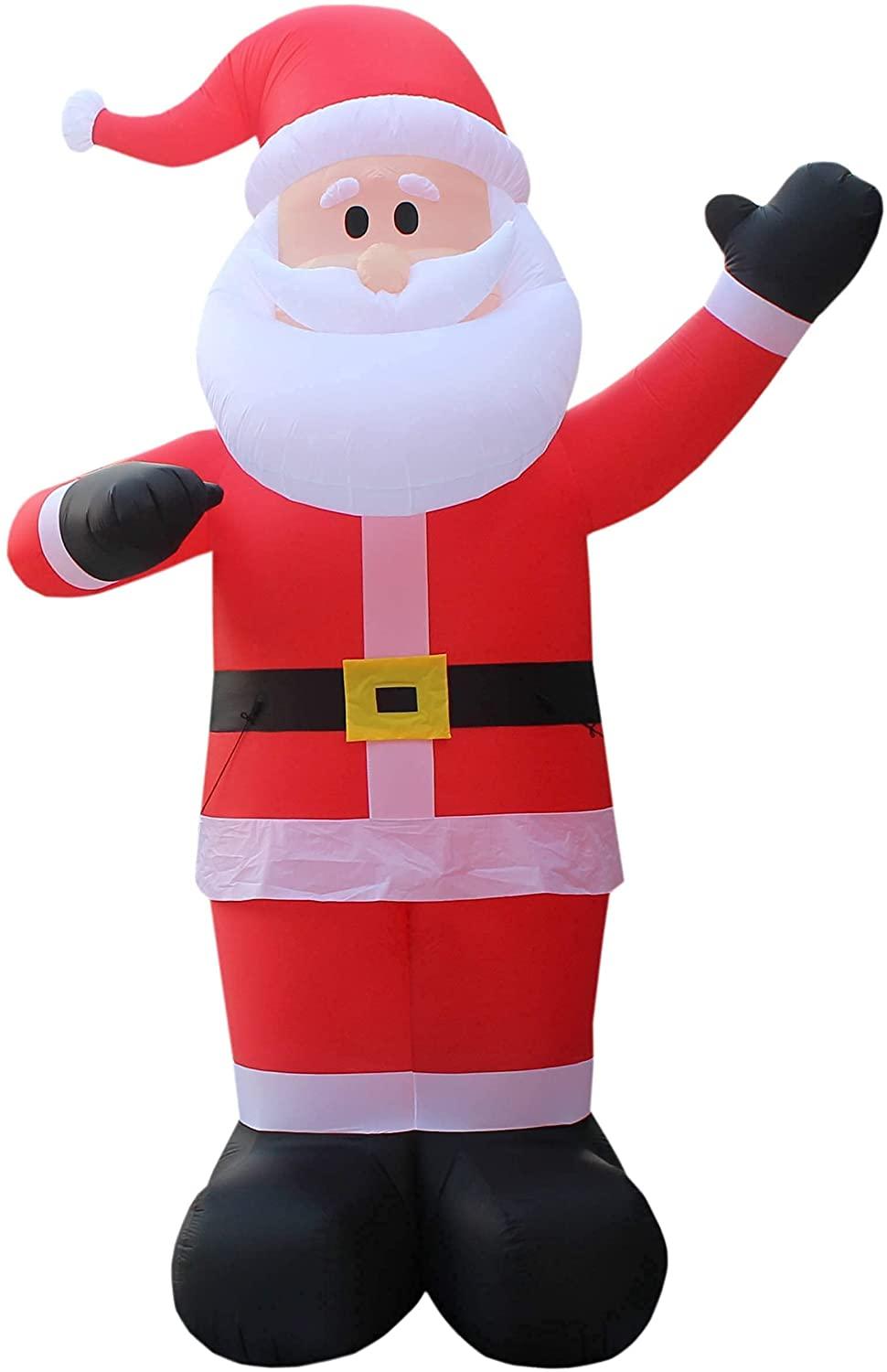 Two Christmas Party Decorations Bundle, Includes 14 Foot Tall HuChristmas Inflatable Santa Claus, and 12 Foot Long Lighted Inflatable Santa Claus on Sleigh with 3 Reindeer &amp; Christmas Tree Blowup