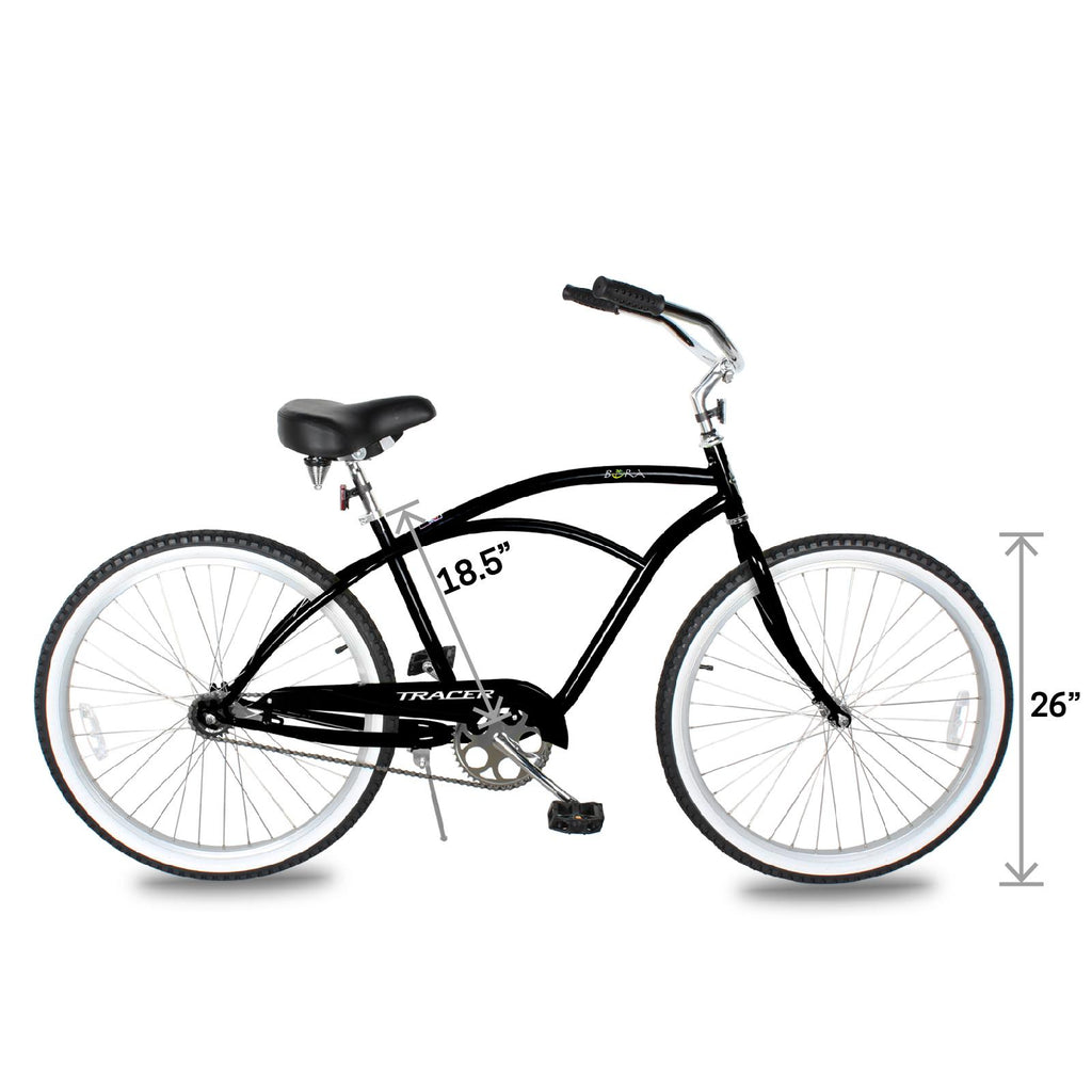 Tracer Lightweight Beach Cruiser Bike for Adult, 26 Inch Wheels, Featuring Steel Step Over or Step Through Hi Ten Steel Frame, 1 Speed, Coaster Brake, Hybrid Bike, Complete Cruiser Bikes, Black, Male