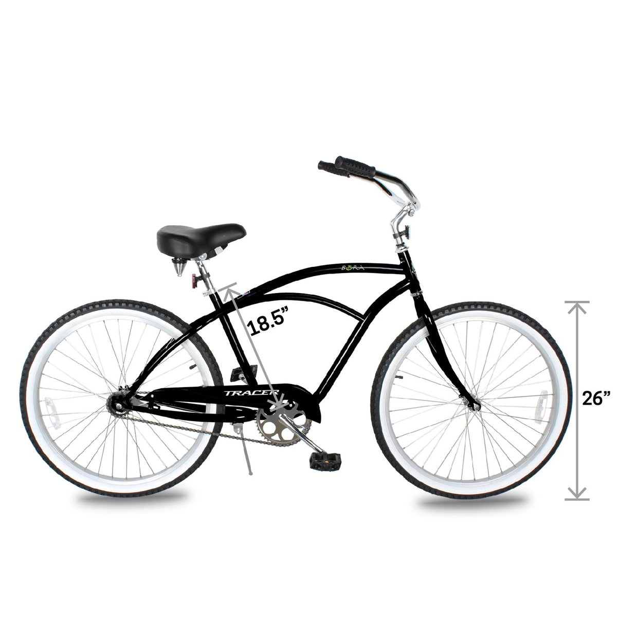 Tracer Lightweight Beach Cruiser Bike for Adult, 26 Inch Wheels, Featuring Steel Step Over or Step Through Hi Ten Steel Frame, 1 Speed, Coaster Brake, Hybrid Bike, Complete Cruiser Bikes, Black, Male