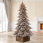 Glitzhome 7.5ft Pre-Lit Snow Flocked Fir Christmas Tree with Warm White Lights