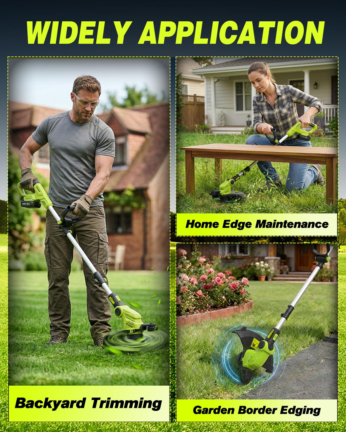 Cordless Weed Wacker,3-in-1 Weed Cutter with Auto Line Feed, 12-in Cordless Lawn Mower Grass Trimmer&amp;Edger Lawn&amp;Mower Tool with 2 Batteries for Yard, Garden,Wireless Weed Eater with 2 Lines