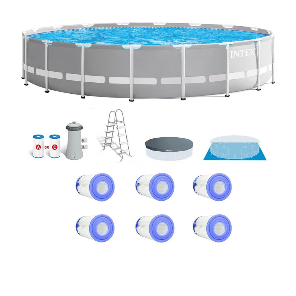 26731EH 18ft x 48in Outdoor Prism Frame Above Ground Swimming Pool Set with Cover, Ladder, Filter Pump, and 6 Replacement