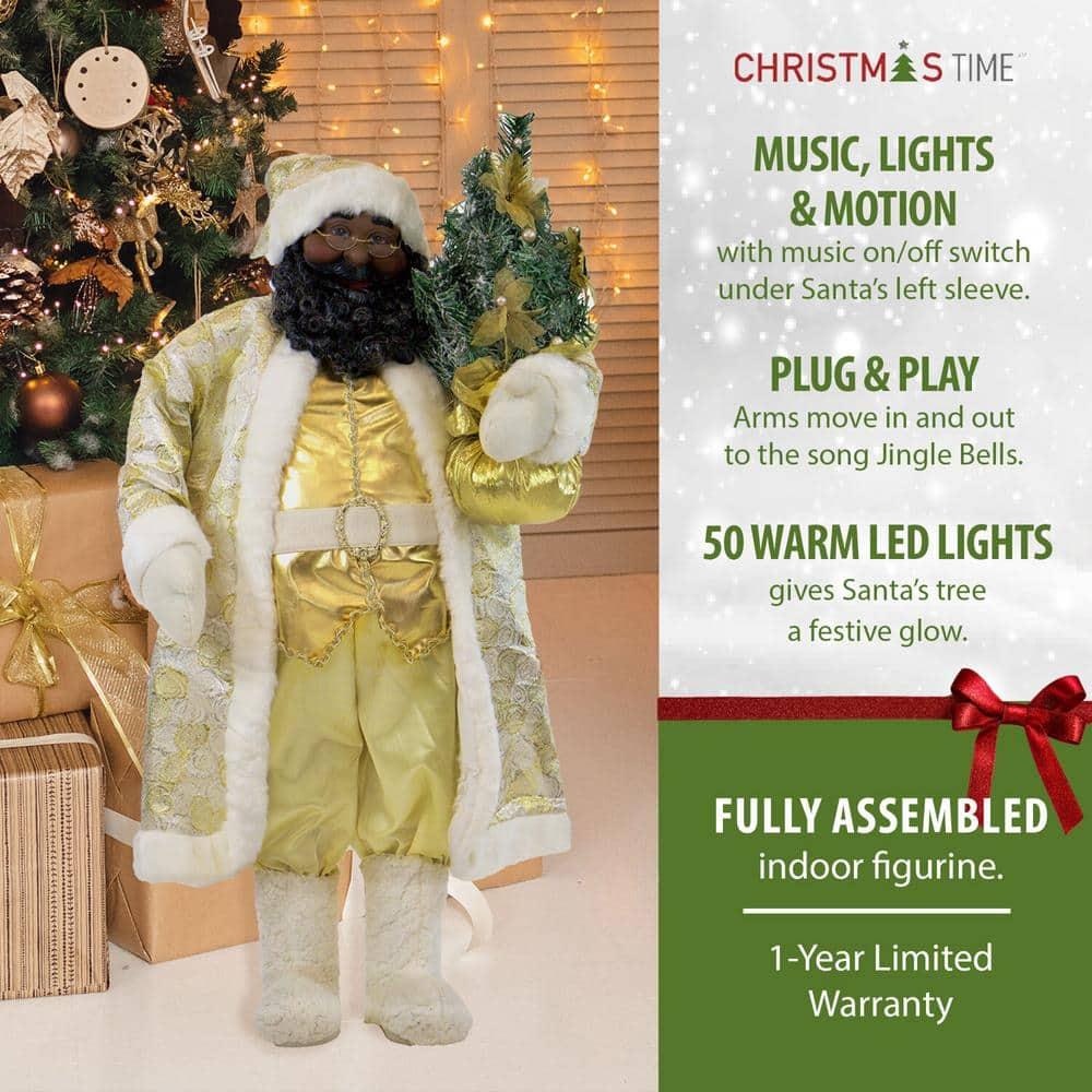 36 in. Christmas African American Santa Claus with Prelit Christmas Tree, Music, Lights and Motion