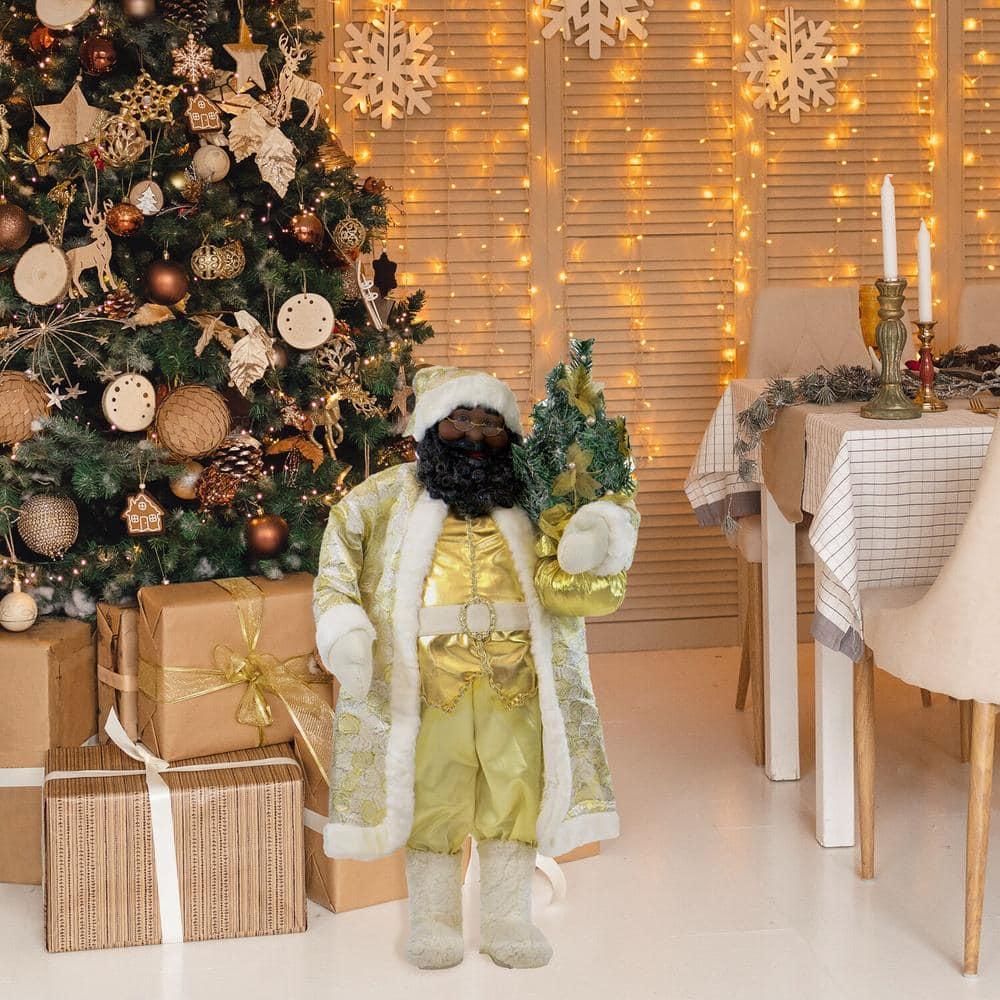 36 in. Christmas African American Santa Claus with Prelit Christmas Tree, Music, Lights and Motion