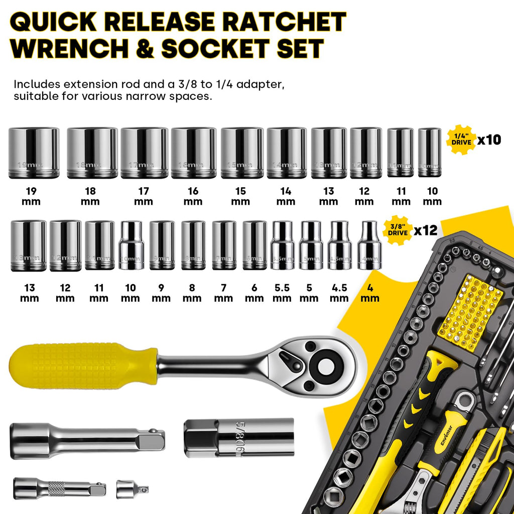Home Tool Kit, 220 Piece Hand Tool Kit with Toolbox StoraCase, Basic Household Auto Repair Tool Set for Home Repairs Men Women DIY, Auto Maintenance, General Use, Household Repair Tools