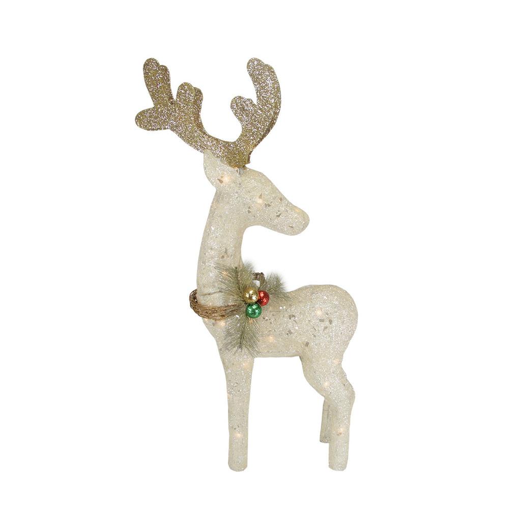 37.5" Lighted White and Gold Reindeer Outdoor Christmas Decoration