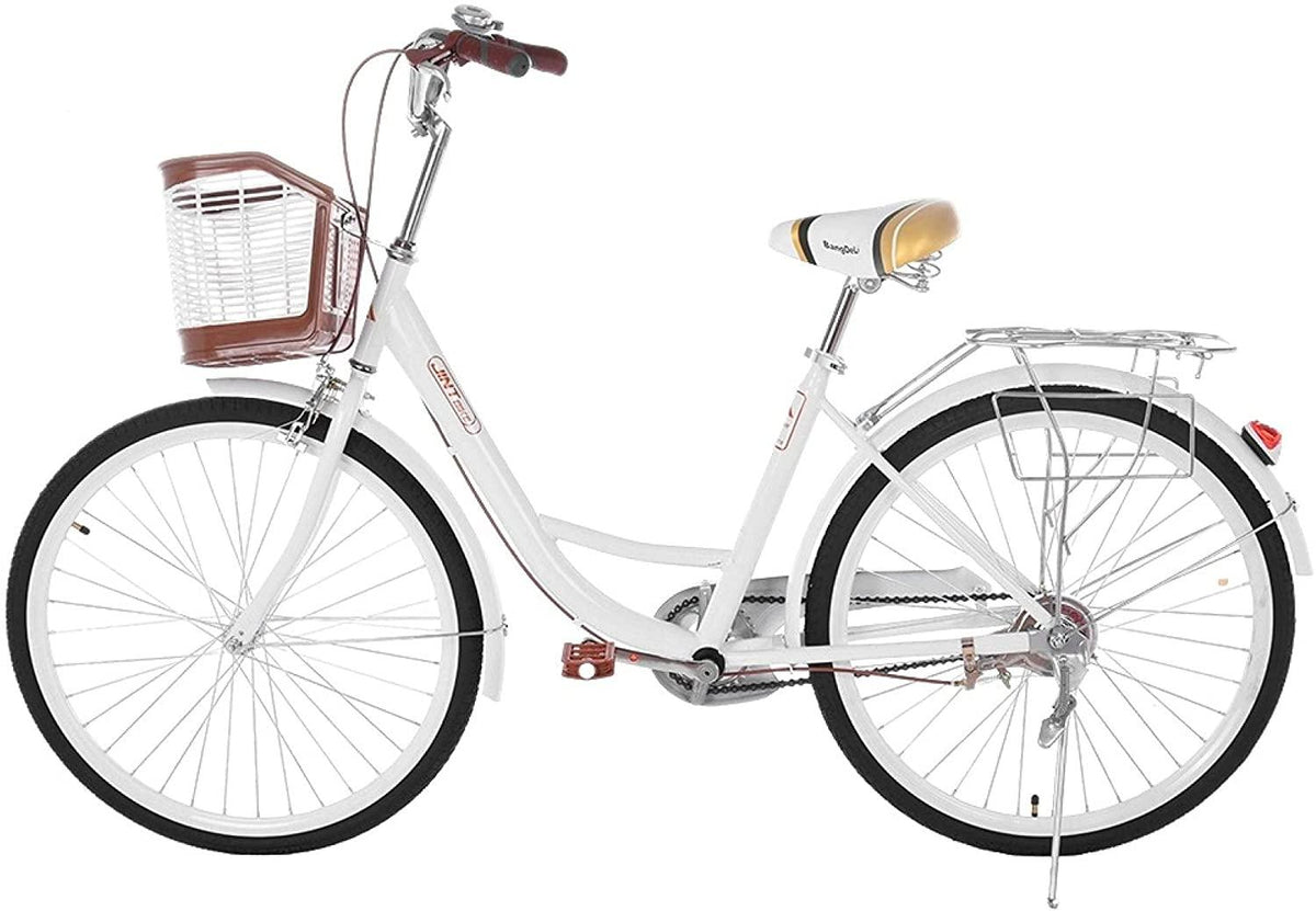 26In Women's Cruiser Bike-Classic Bicycle Retro Bicycle Beach Road Bike Seaside Travel Bike Fashionable and Leisurely Bicycle White Comfortable Bicycle for WifeMother [Shipping from U.S ]