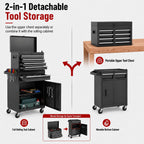 2-in-1 Rolling Tool Chest with 5 Drawers, Heavy-Duty Metal Tool Box with Wheels, Detachable Top Tool Box & Rolling Tool Cabinet for Garage, DIY (5-Drawers, Black)