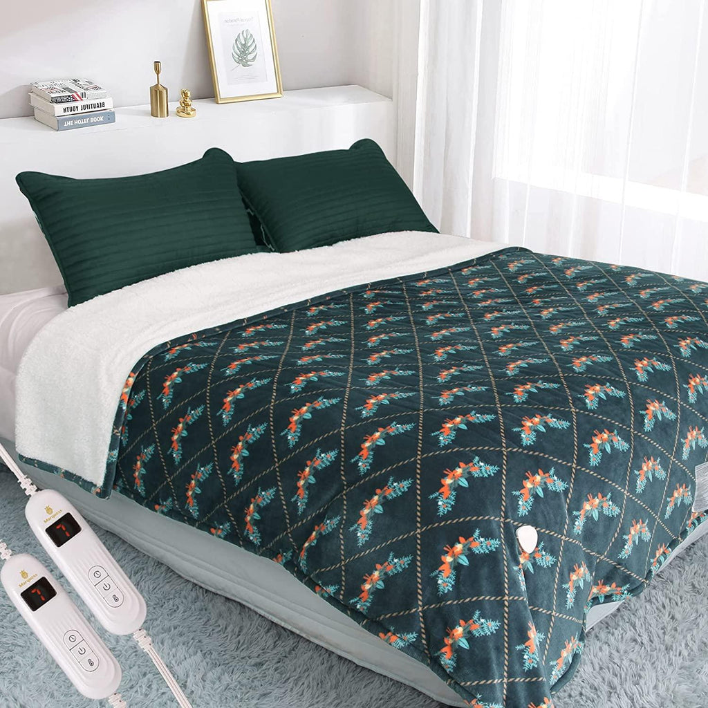 Queen Size Electric Blanket, Double Control with 10 Heating Levels, Adjustable Timer Auto Off, Machine Washable Fast Heating Heated Blanket Throw (Green, 84×90 Queen)
