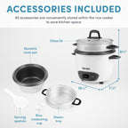Rice Cooker, 3-Cup (Uncooked) / 6-Cup (Cooked), Steamer, Small Rice Cooker, Oatmeal Cooker, Soup Maker, Auto Keep Warm, 1.5 Qt, White, ARC-743-1NG