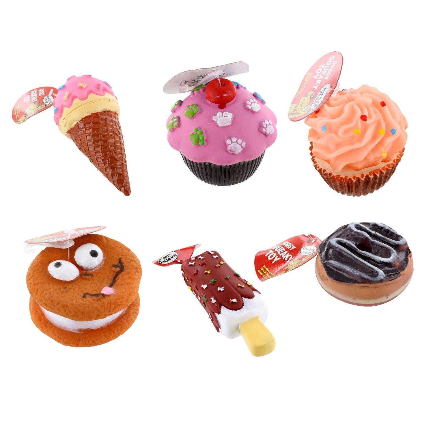 Doggy Squeaky Assorted Food Desserts Toys - Each