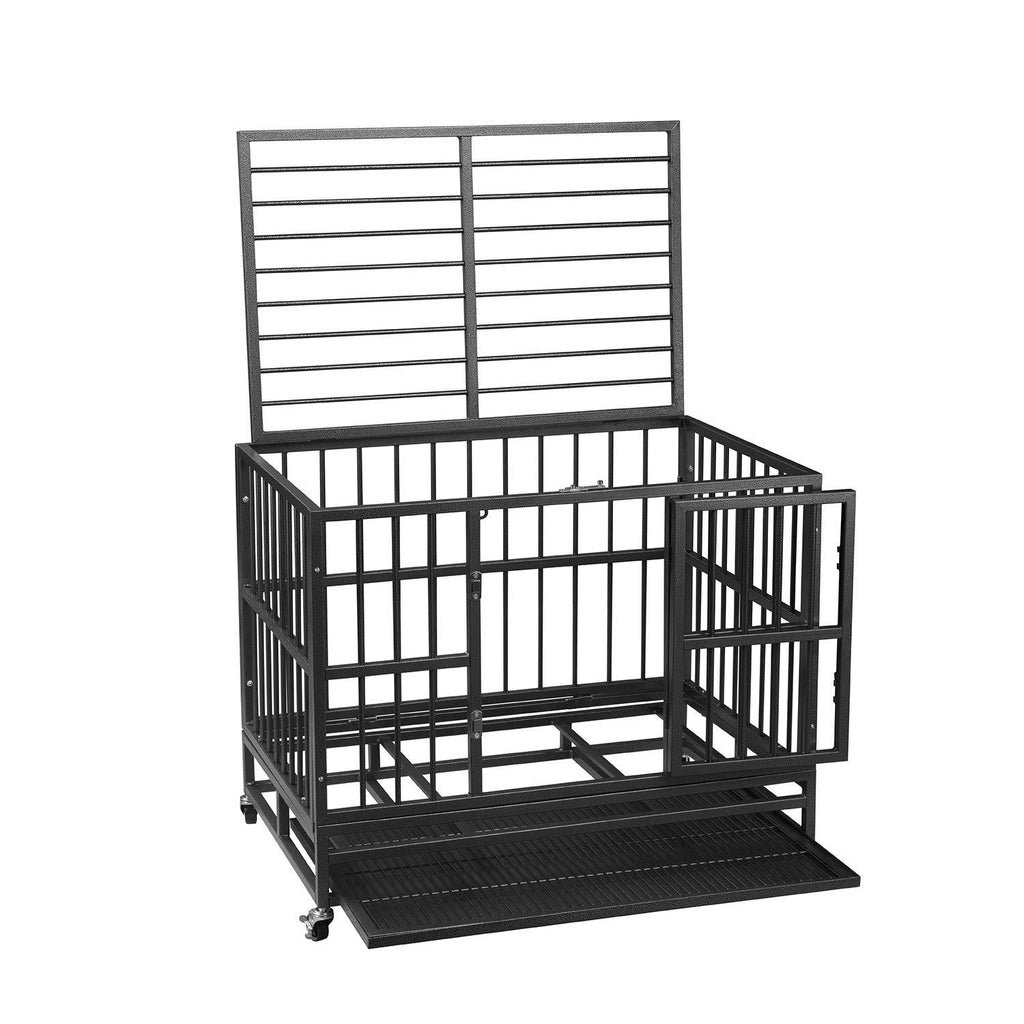 ppy 37" Heavy Duty Dog Crate for LarDog - Flodable Pet Dog Kennel Strong Steel with Wheels