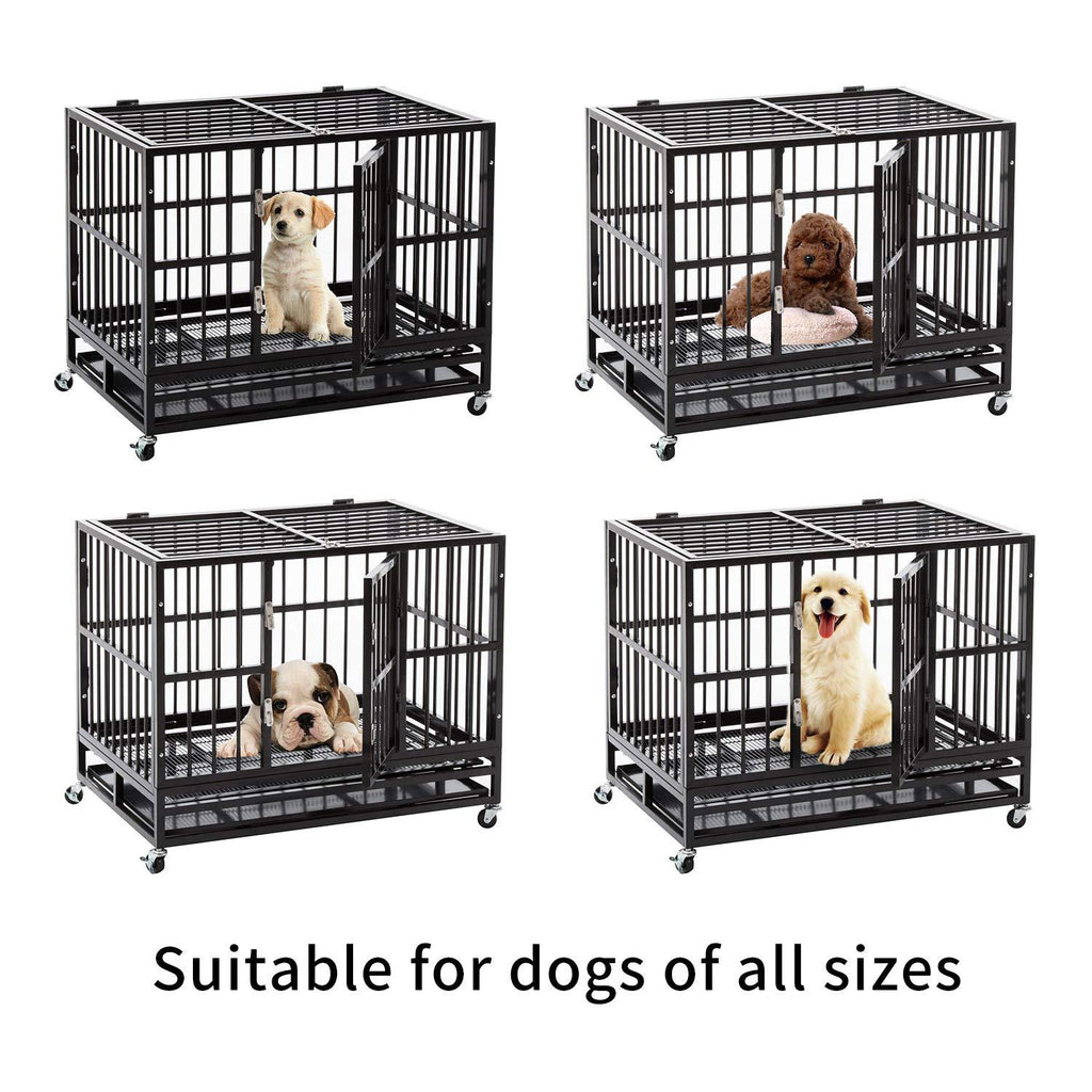 ppy 37" Heavy Duty Dog Crate for LarDog - Flodable Pet Dog Kennel Strong Steel with Wheels