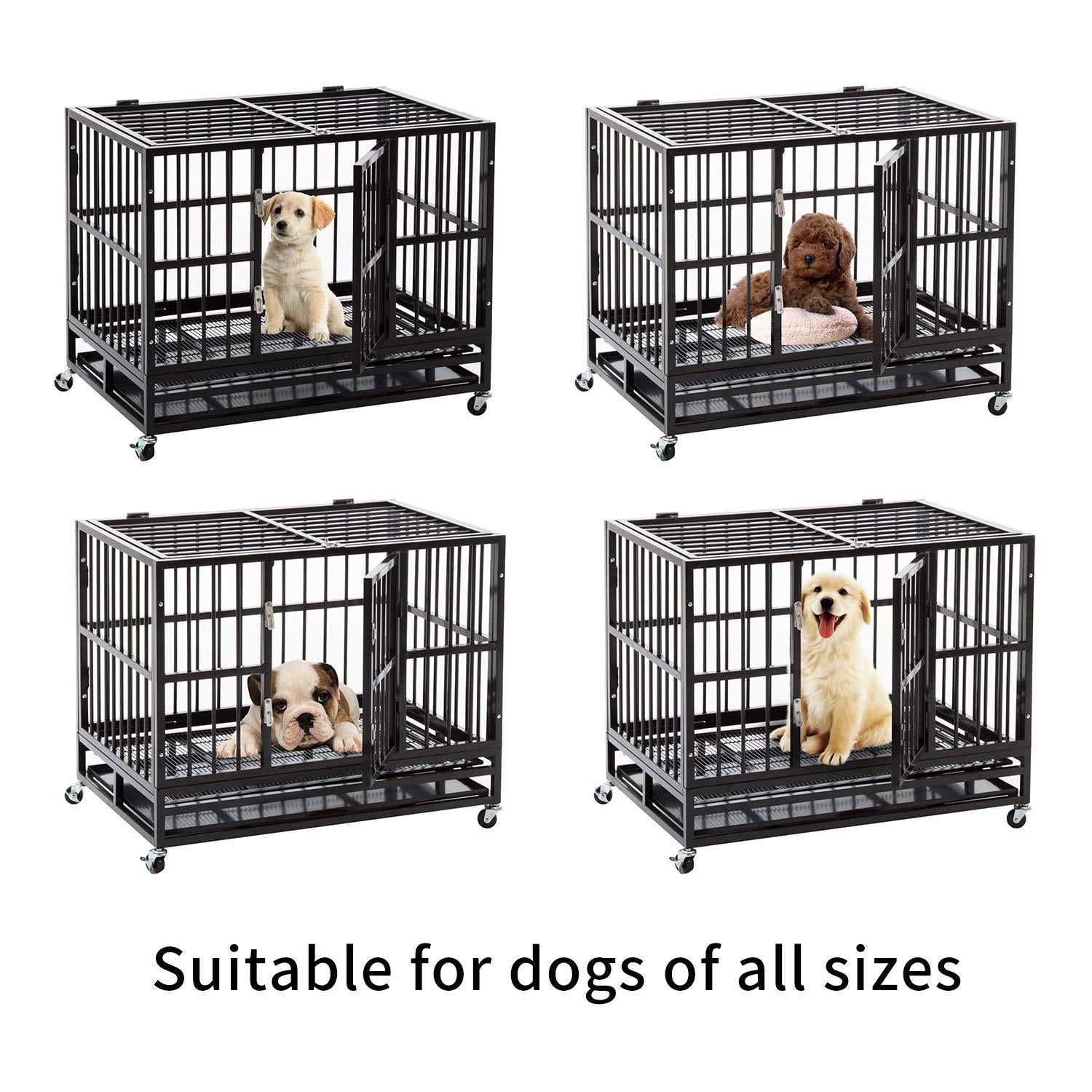 ppy 37" Heavy Duty Dog Crate for LarDog - Flodable Pet Dog Kennel Strong Steel with Wheels