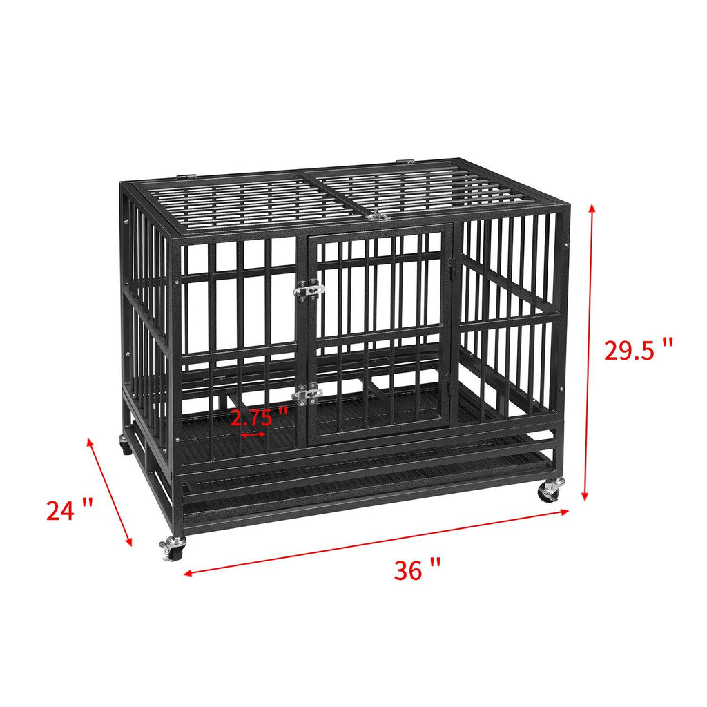 ppy 37" Heavy Duty Dog Crate for LarDog - Flodable Pet Dog Kennel Strong Steel with Wheels