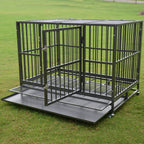 ppy 37" Heavy Duty Dog Crate for LarDog - Flodable Pet Dog Kennel Strong Steel with Wheels