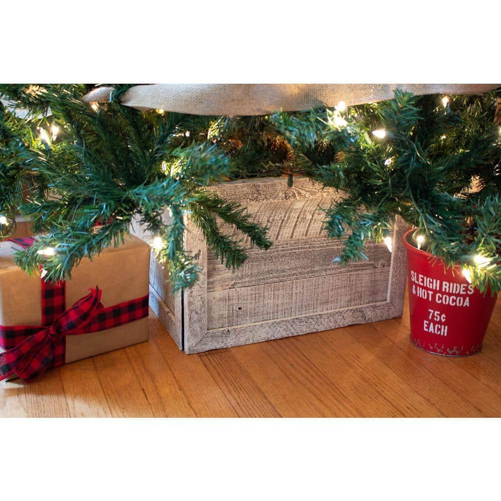 Farmhouse 22.5 in. W x 14.5 in. H, 30 in. Dia, White Wash Decorative Christmas Tree Box Collar