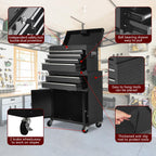 8-Drawer Rolling Tool Chest, 2-in-1 High Capacity Removable Cabinet StoraTool Box with Wheels and Drawers, Detachable Toolbox with Lock for Workshop Mechanics Gara(Black)
