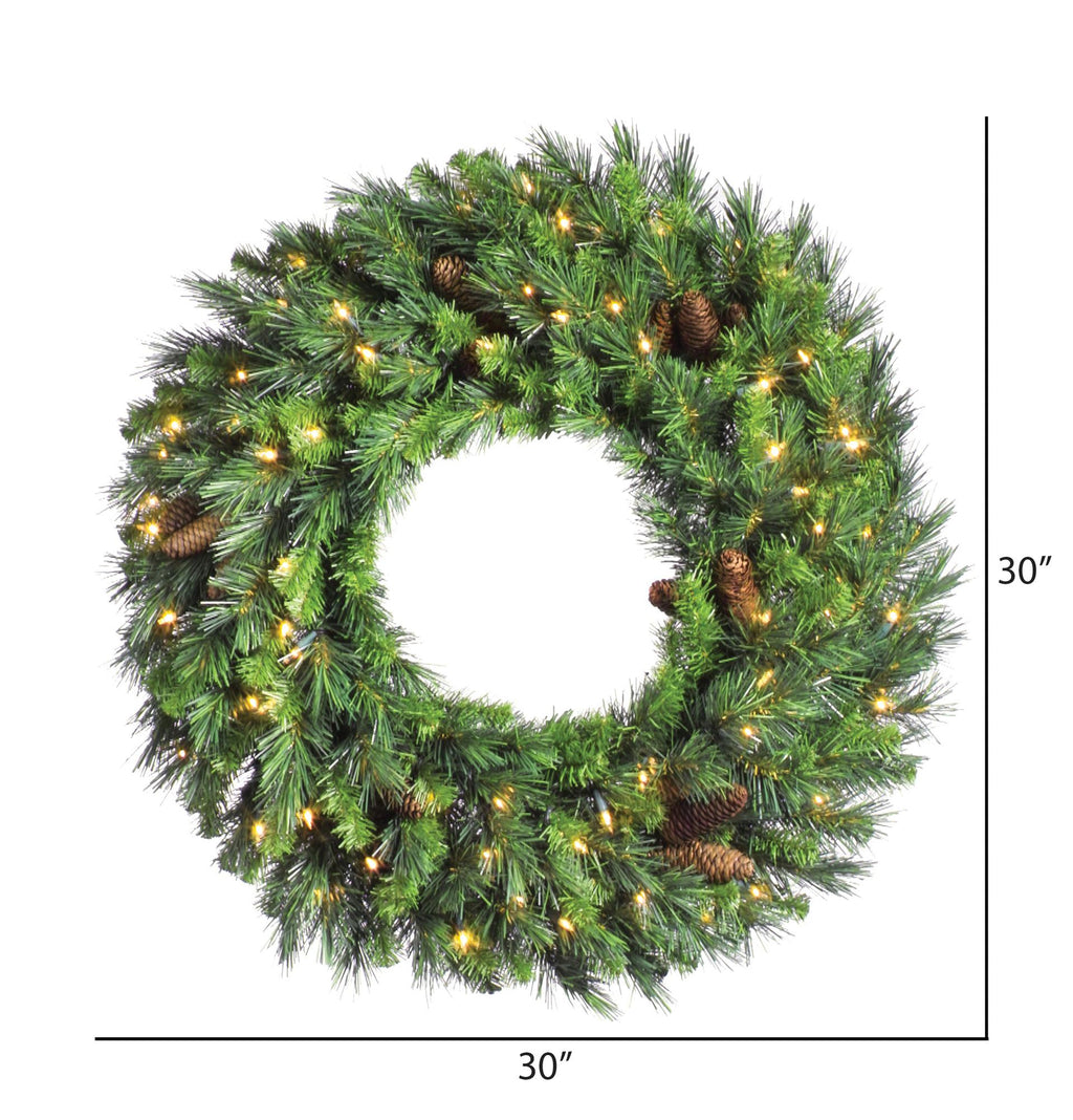 30 in. Cheyenne Pine Pre-lit Christmas Wreath with Cones