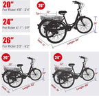 Naudacaa Adult Trike Bike, Adult Tricycle 7 Speed, 20/24 / 26 inch Three Wheel Bikes for Adults,Women, Men,Seniors, Cargo Trike with Shopping Basket,Pedal Cycling Bike for Outdoor Sports Shopping