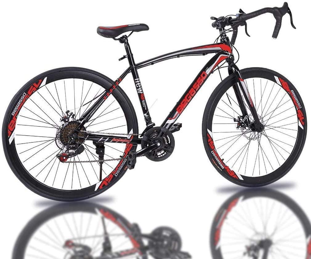 Aluminum Road Bike, Carbon Fork Road Bike 21 Speed Disc Brakes, 700c, Red Shipping from USA