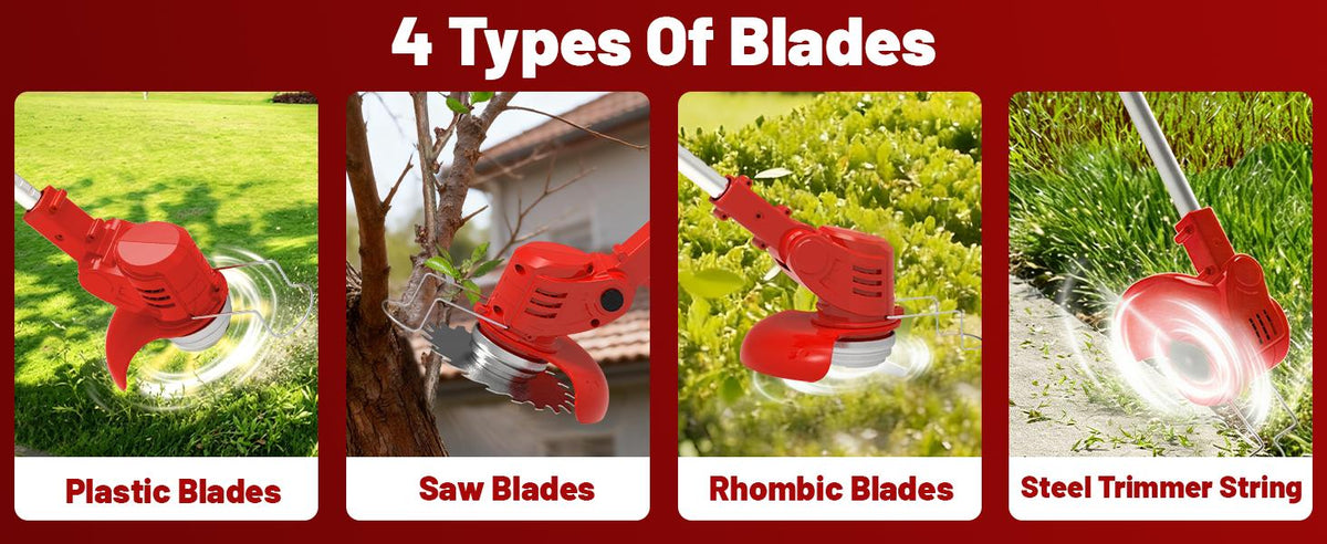 Electric Weed Wacker Cordless with Wheels,21V Lightweight Electric Weed Eater Battery Powered,4 in 1 Grass Trimmer/Brush Cutter/Lawn Edger/Lawn Mower,No String Trimmer Battery Operated for Garden Yard