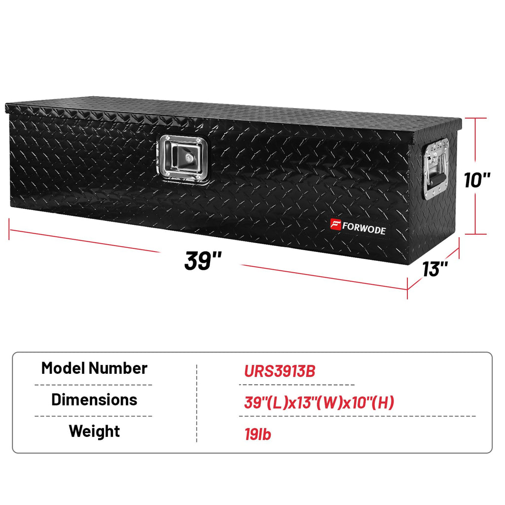 39 Inch Truck Bed Tool Box, Heavy Duty Aluminum Truck StoraOrganizer for Pickup Truck Bed RV Toolbox with Handle and Lock Black