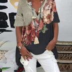 Casual V-neck Short-sleeved Printed Shirt