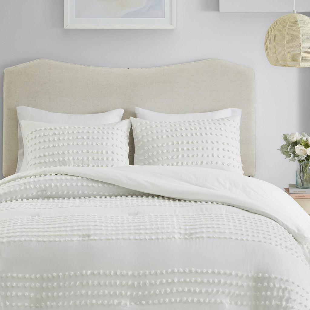 Comfort Spaces Phillips Cotton Jacquard Comforter Set, Full/Queen, Ivory