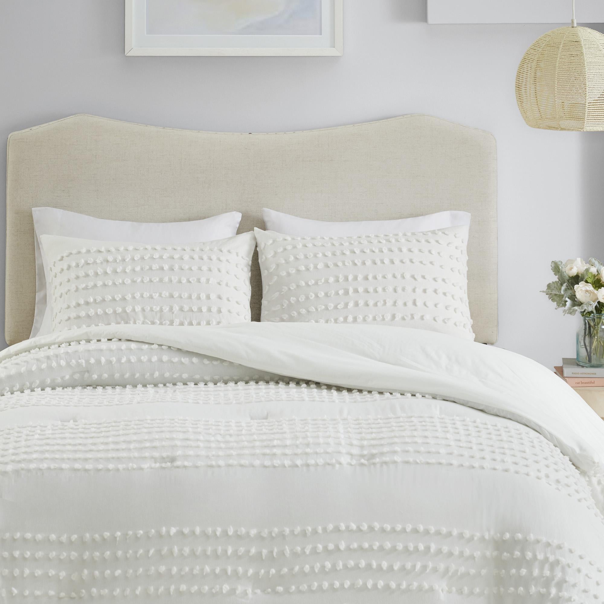 Comfort Spaces Phillips Cotton Jacquard Comforter Set, Full/Queen, Ivory